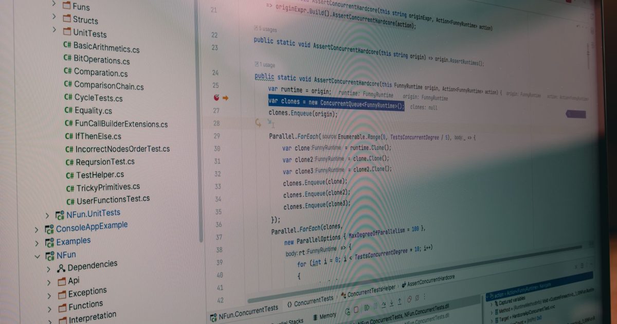Detailed view of code and file structure in a software development environment.