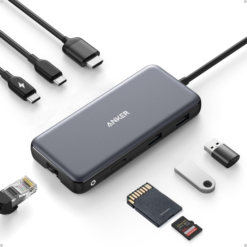 Hub USB-C Anker 555 (8 en 1: HDMI 4K60, Ethernet, SD)